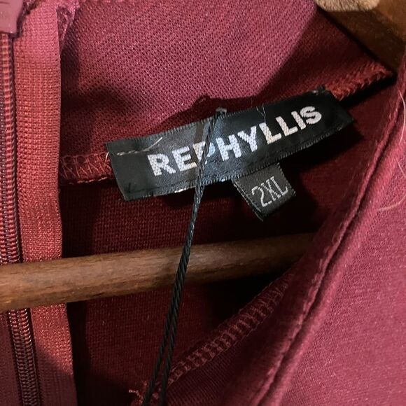 NWT Rephyllis short sleeve maroon and cream dress. Women’s size 2X. - Picture 7 of 8